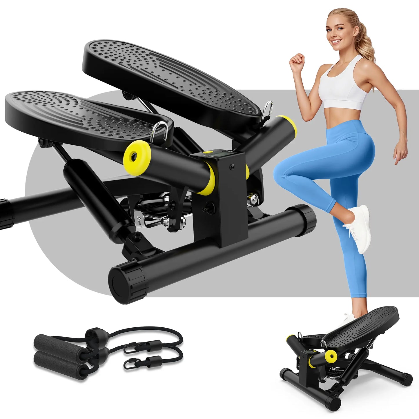 Ziwwvy Steppers for Exercises, Twisting Stepper for Butt Lifting with Resistance Bands and Full Body Cardio Equipment，Adjustable Height Fitness Stepper Machine，330Lbs Weight for Home and Office