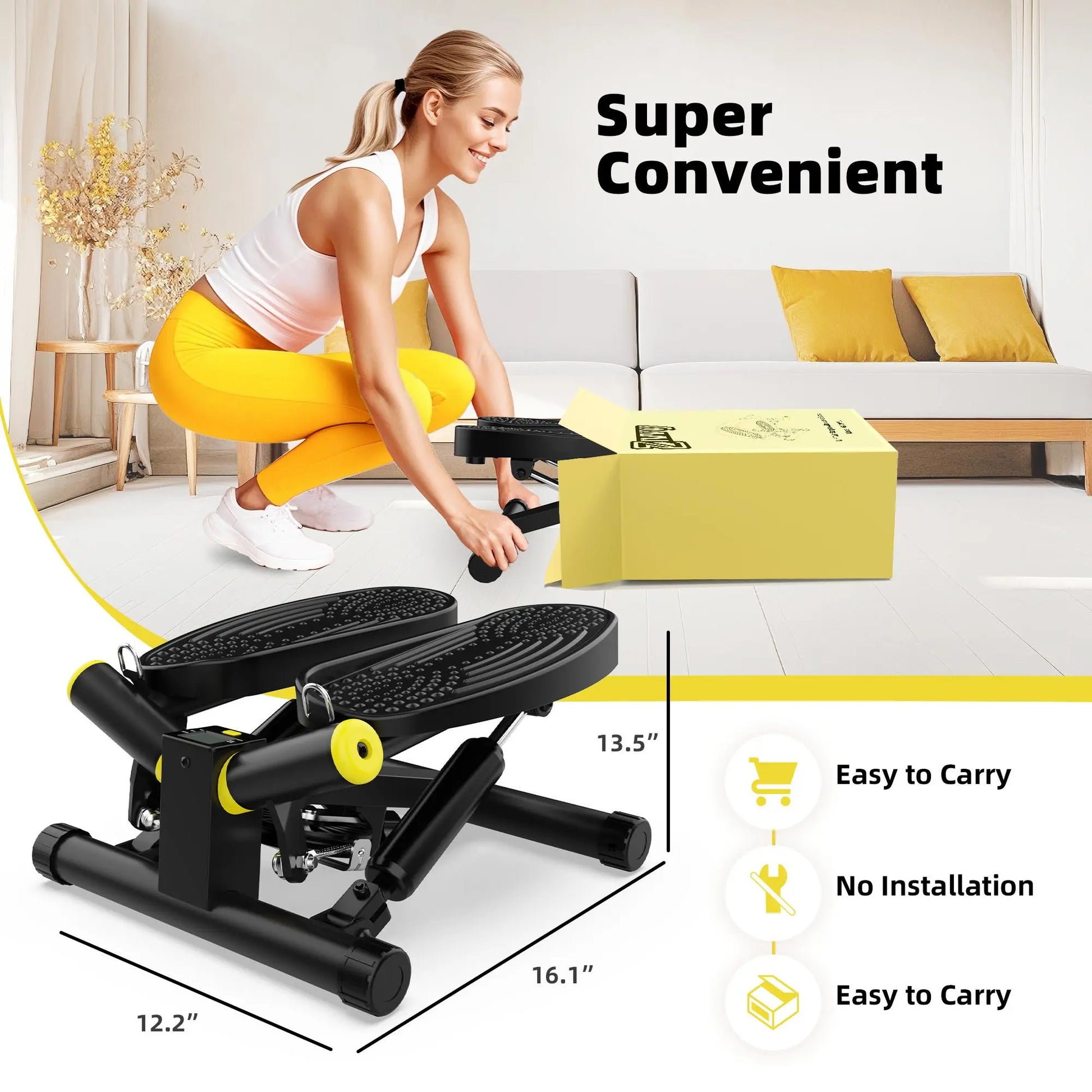 Ziwwvy Steppers for Exercises, Twisting Stepper for Butt Lifting with Resistance Bands and Full Body Cardio Equipment，Adjustable Height Fitness Stepper Machine，330Lbs Weight for Home and Office
